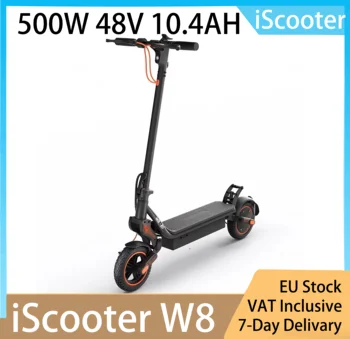 Monopattino Elettrico Pieghevole iScooter W8: Motore da 500W, Batteria 48V 10.4Ah, Velocità 40KM/H e Autonomia 40km, Carico 120KG, IPX4, Doppia Sospensione, Nero