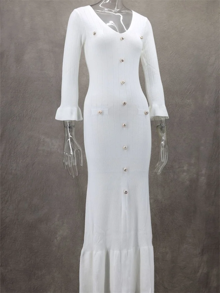 Wmstar Dresses for Women Wholesale Long Sleeve Bodycon Knitted V Neck Maxi Dress Fashionable for Fall Winter Drop Shopping