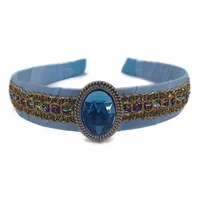 New Headwear Arabian Princess Hair Bands Girls Jasmine Blue Headbands Large Crystal Children  for Cosplay Party Hair Accessories