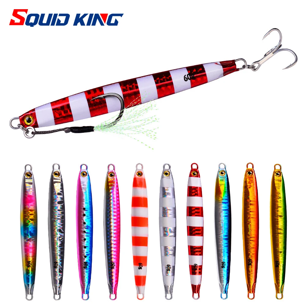 

1Pcs Slow Long Metal Jig Fishing Lure 7-10-21-10-60g Cast Jigging Spoon Artificial Shore Pike Fish Bait Sea Bass Pesca