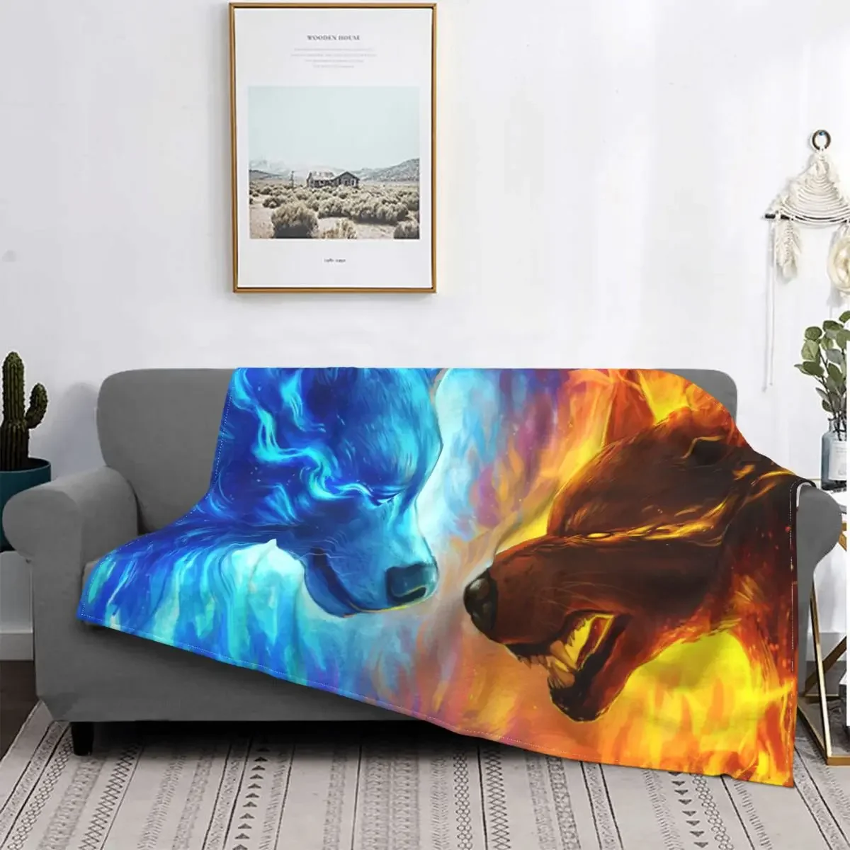 

Wolf Ice And Fire Blankets Flannel Print Animal Portable Lightweight Thin Throw Blanket for Bed Travel Bedding Throws