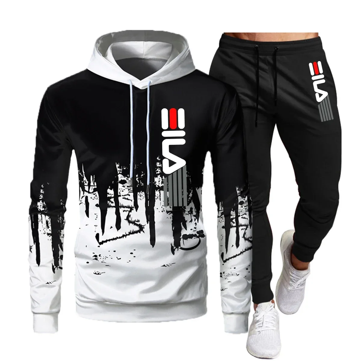 thumbnail image 1 of Traje con capucha de marca de alta calidad para otoño e invierno, Sudadera con capucha de moda de ocio para hombre, pantalones de marca, traje informal para correr, ropa deportiva, sudadera, 1 of 4