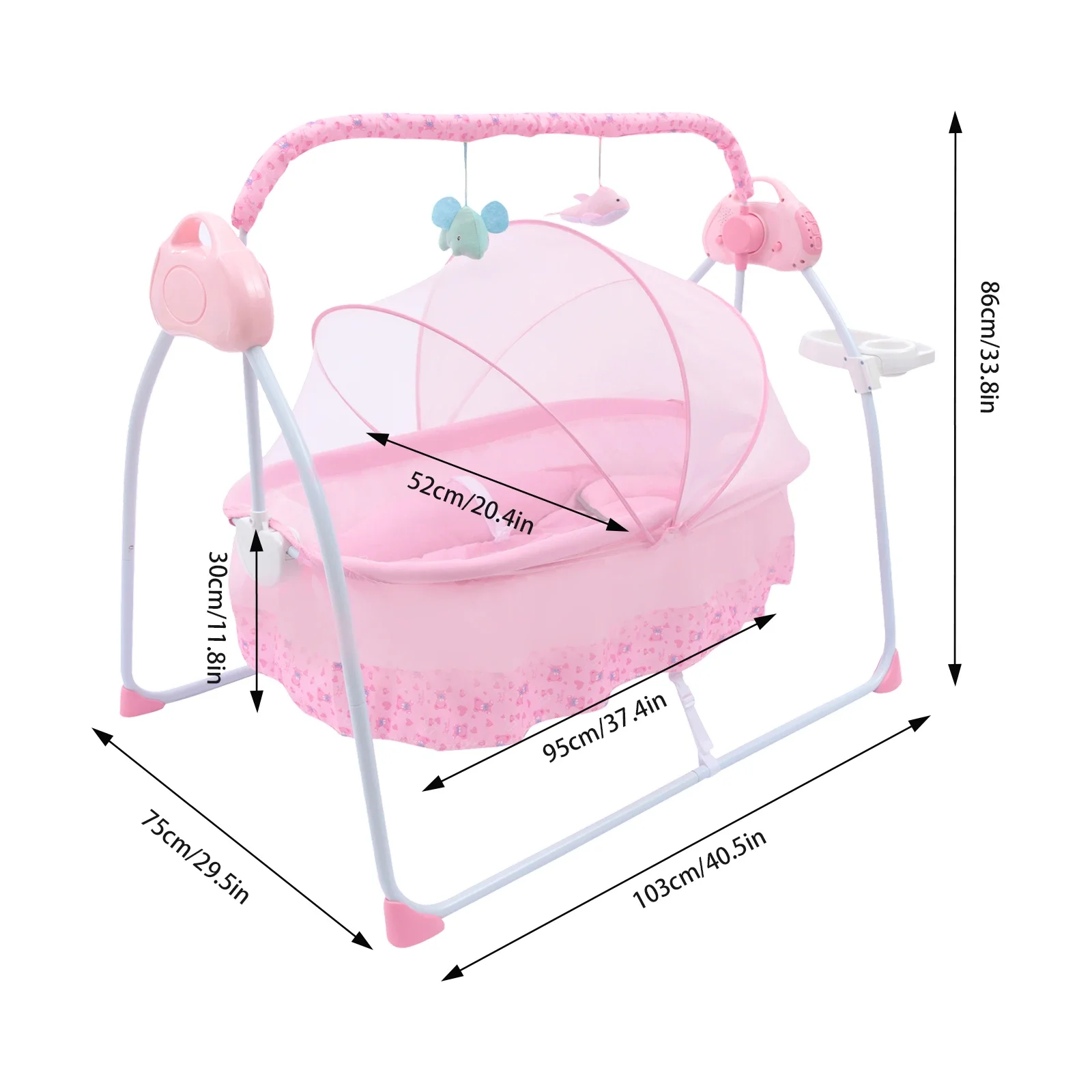 Electric Baby Crib Cradle, 0-18 MonthsInfant Bed Auto Swing with Music, 25KG/55LBS Capacity, Foldable Baby Bassinet, Pink S2d5bb2838a0e4626b25c91cfb42f66acT