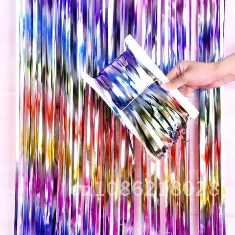 

Birthday Party Decoration 2m Backdrop Curtain Multiple Color Glitter Tinsel Rainbow Foil Rain Photo Zone Christmas Decoration