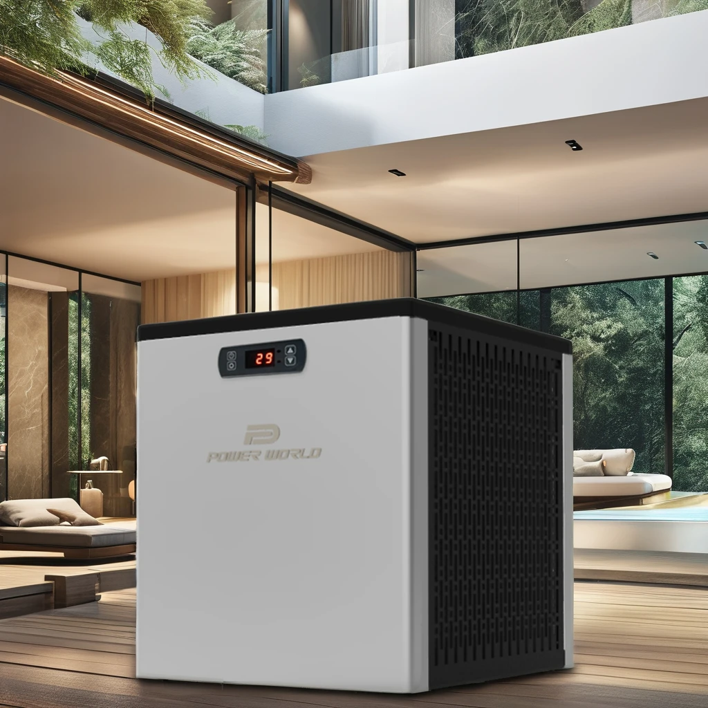 เครื่องทำความร้อนสระว่ายน้ำแบบตั้งพื้น Smart Wifi R32 ใช้แก๊ส R32 พร้อมระบบพลังงานแสงอาทิตย์  วัสดุไทเทเนียม 1