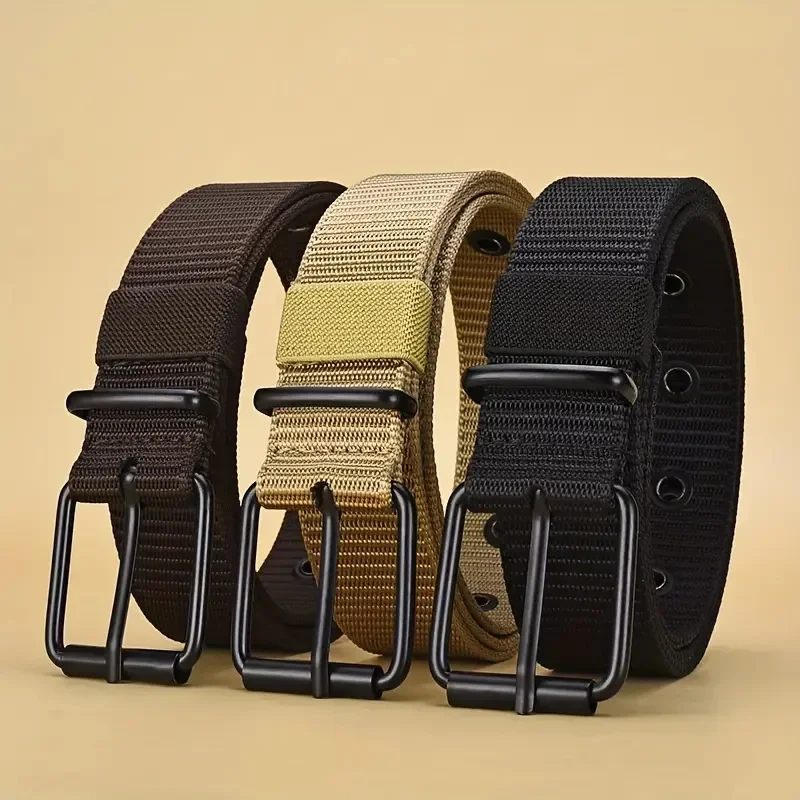 

Men's Belt Pin Buckle Leather Outdoor Sports Perforated Canvas Belt For Men Women Jeans Travel Tactical Waist Belt for Men Women