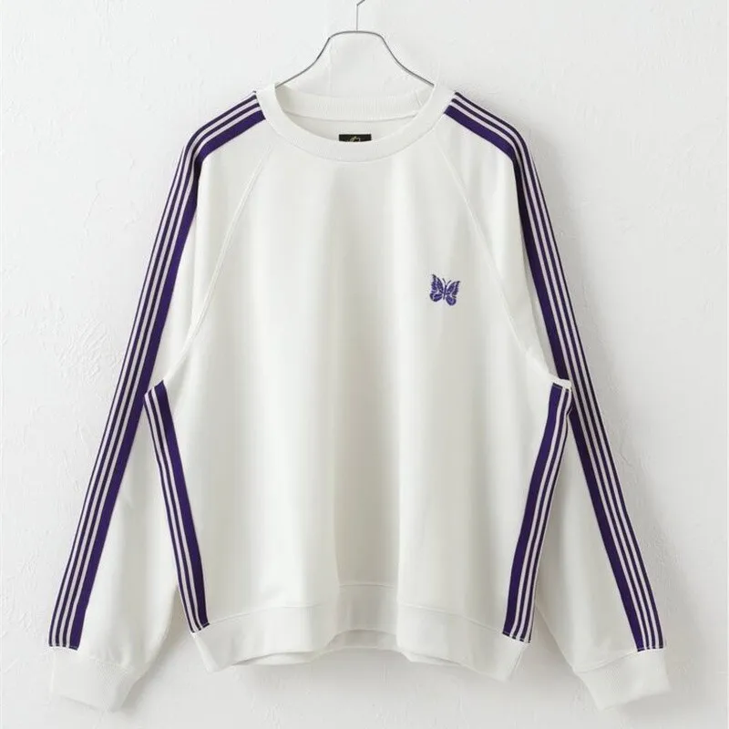 

23ss Needles AWGE Pullover 1:1 High Quality White Webbing Stripe Embroidery Butterfly Men Women Pullover Tops