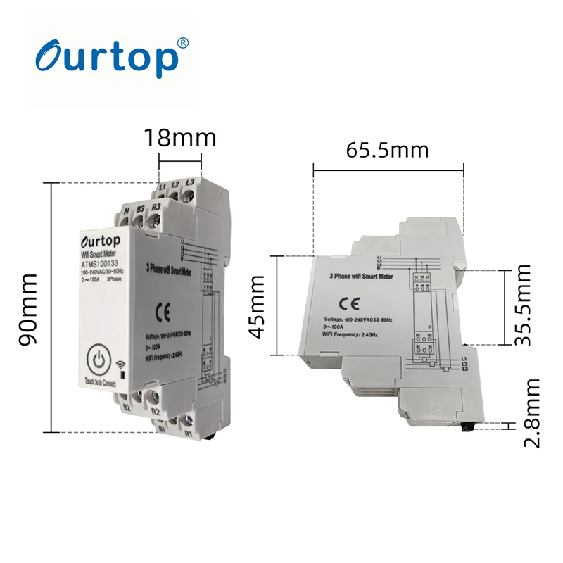Energy Meter 3 Phase Wifi Smart Energy Meter With Current Transformer Clamp Voltmeter Ammeter