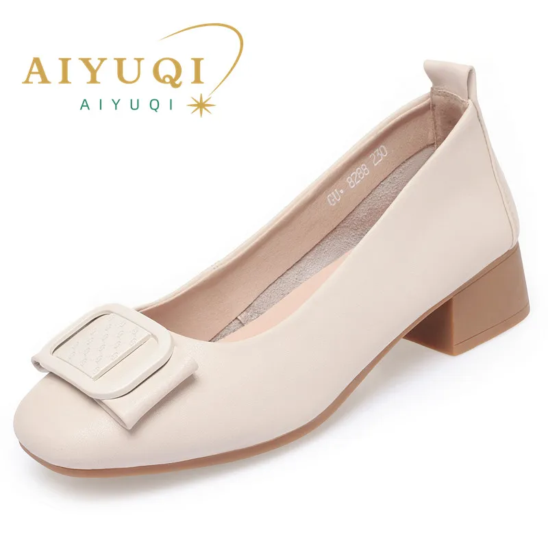 

AIYUQI Women Daily Shoes Large Size 2023 Spring Shoes Women Round Toe Slip On Chunky Genuine Leather Women's Dress Shoes