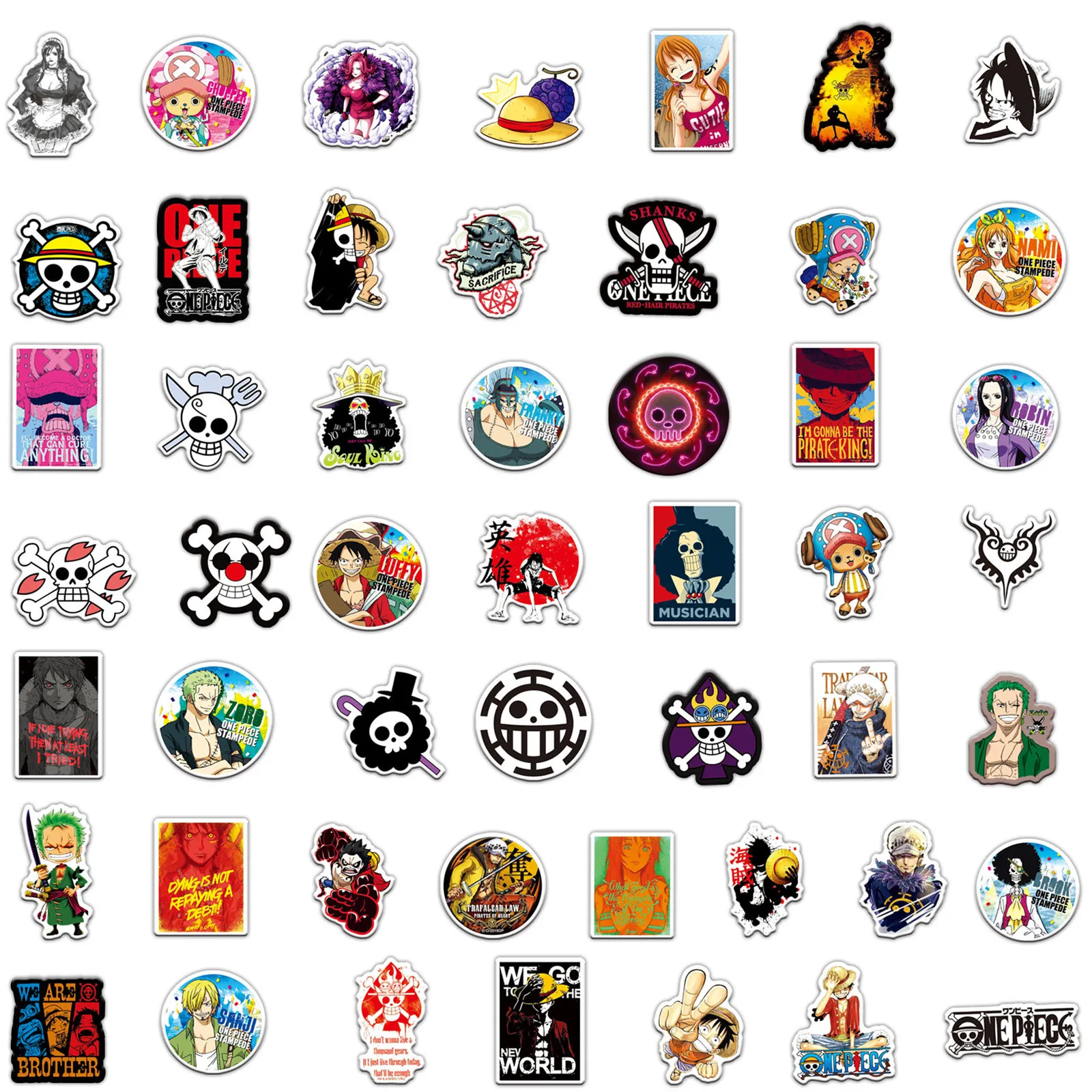 Anime stickers 50pcs One Piece Sticker Pack Waterproof Anime Stickers Cute Phone Case Kawaii Packaging Laptop Skin DIY Stationery Stickers