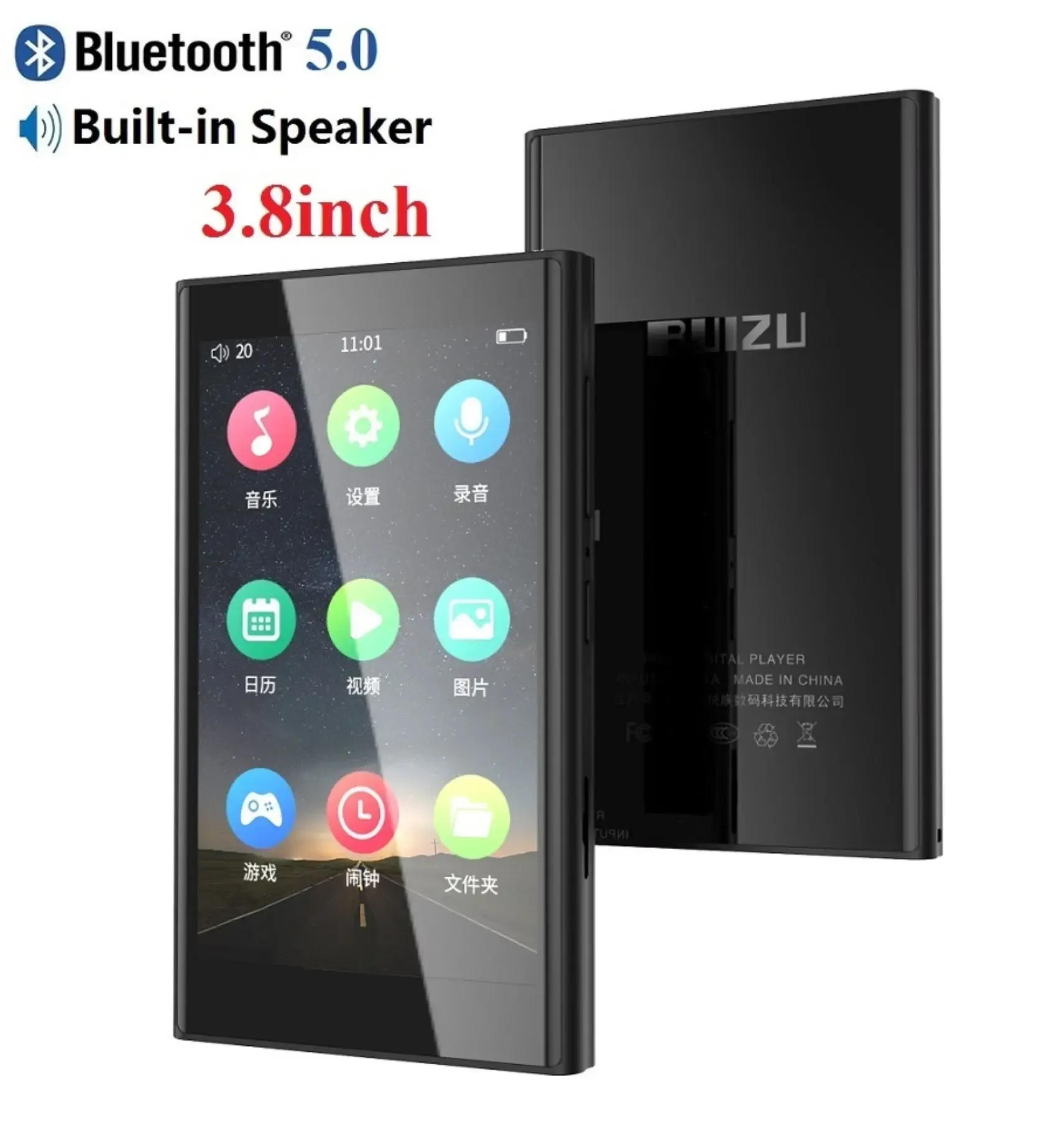 RUIZU H10 Metal MP4 Player Bluetooth 5.0 Built-in Speaker 3.8inch Touch Screen 16GB Audio player Radio E-Book Recording Video