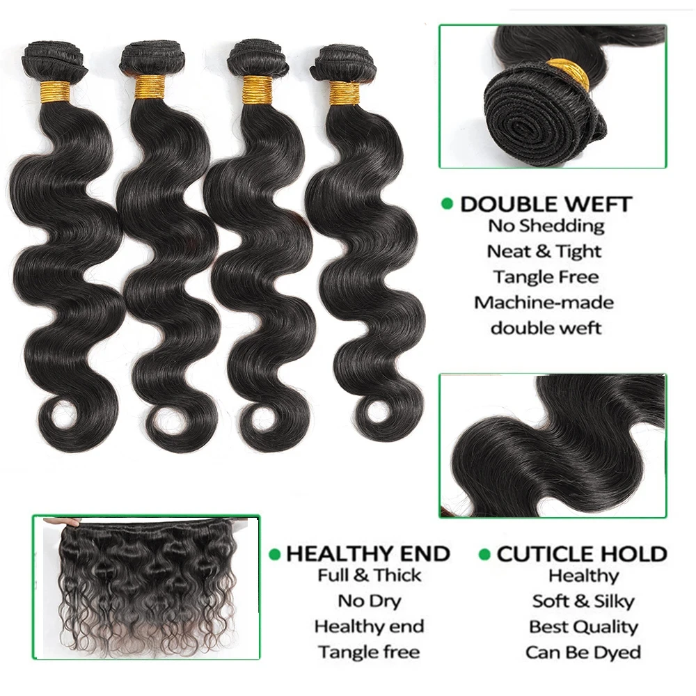 4x4 Lace Closure Body Wave Human Hair Bundles With Closure Hair Extensions 3/4 Bundles 30 Inch Bundle With Pre Plucked