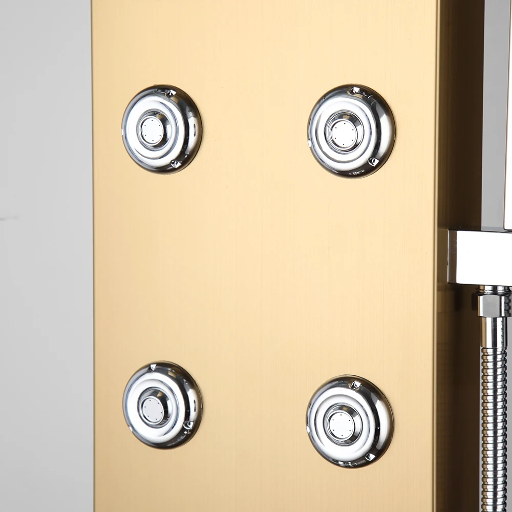 Description Picture 5 of itemKEMAIDI Bathroom Shower Column Golden Plated Wall Mounted w/ Shelf Hand shower Tub Spout Massage System Shower Panel