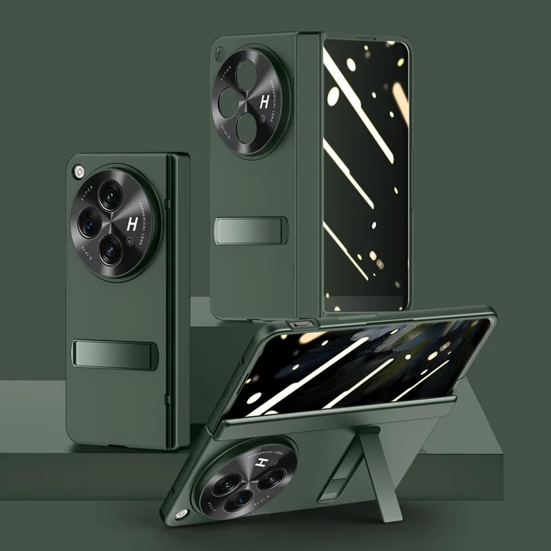 Leder gehärtetes Glas Flim Shell Telefonständer Vollschutzhülle für One Plus Open Armor Cover Halter_voghion.com