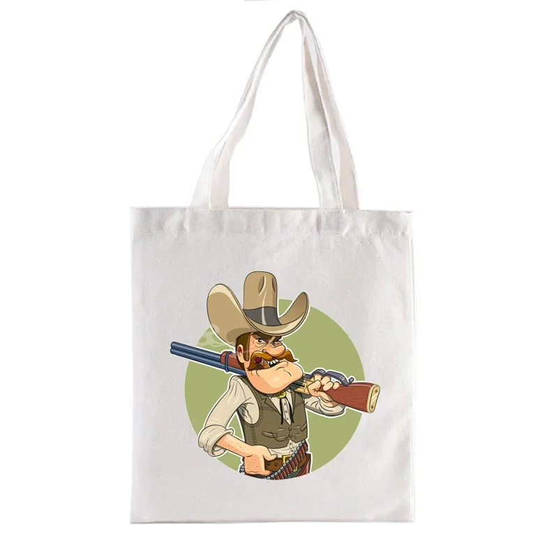 

Canvas Shopping Bag Cowboy with Gun Shopping Bags Casual Funny Shopper Women's Handbag Female Handbags Fashion Tote Totebag