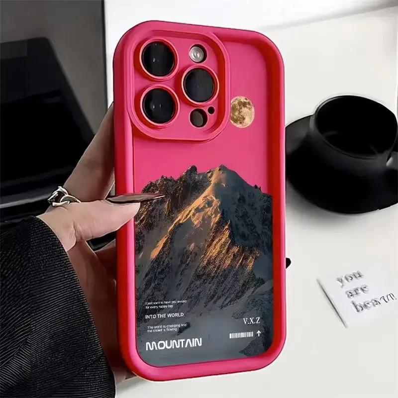 Shockproof Pink Sunset Mountain Phone Case - Natural Scenery Soft Cover