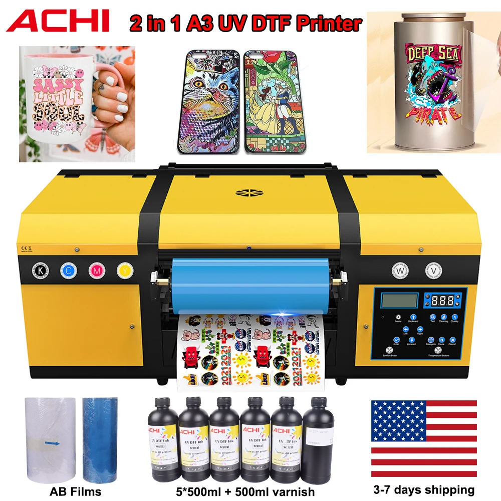 A3 UV DTF Printer 2 in 1 Sticker Printer A3 Dual Print Head Print And Lamination for Mug Cap Wood Glass UV DTF Printing Machine