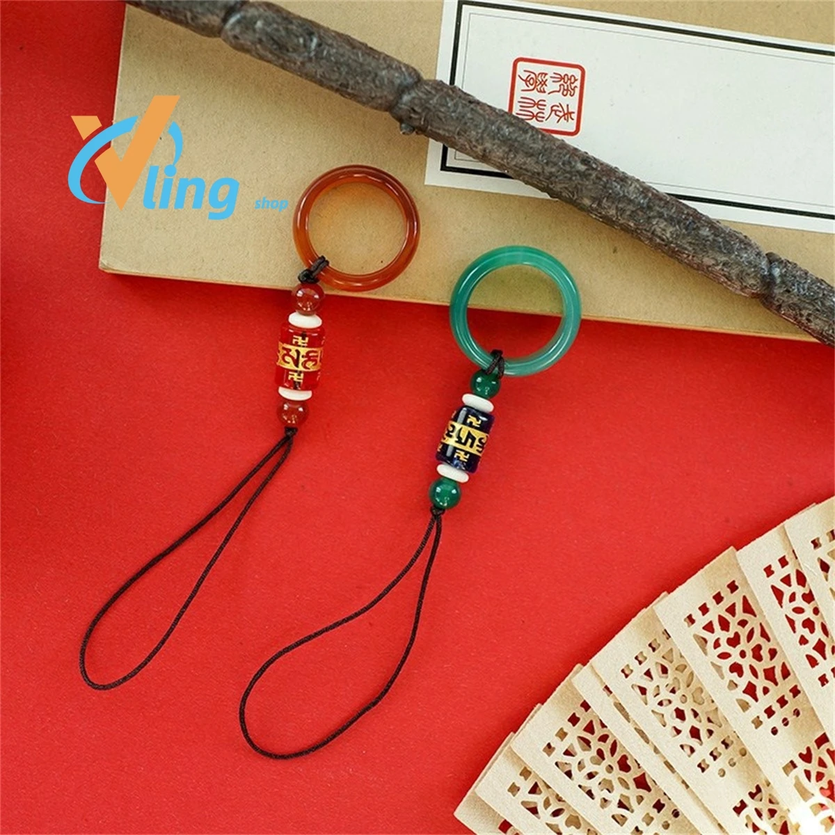 Mobile Phone Chain Manufacturer Wholesale Agate Ring   Chalcedony  Simple Versatile Charm Fashion   Buckle Pendant Bag Hanging