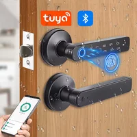Tuya App Bluetooth Smart Fingerprint Door Lock Password Mechanical Key NFC Unlocking For Wooden Door Handle Lock IP54 Rainproof 1
