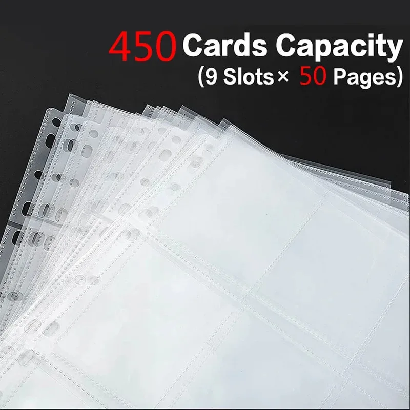 Card Album 9 Pocket Single Side Trading Card Holder Sleeves Clear Plastic Game Protectors Pokemon Baseball Cards 50 Pages