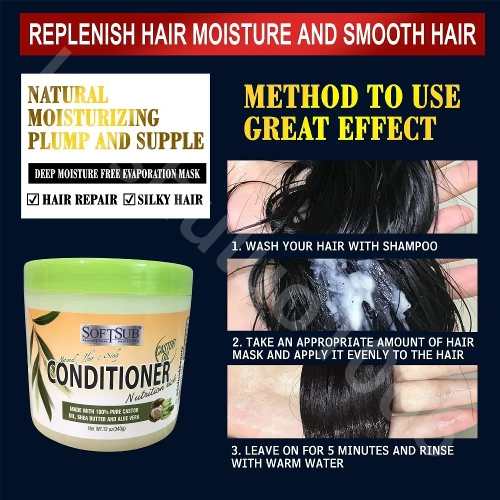 340g Castor Oil Hiar Conditioner with Shea Butter Aloe Vera Hydrating for Dry Damaged Fine Curly Frizzy Hair Mask Moisturizing