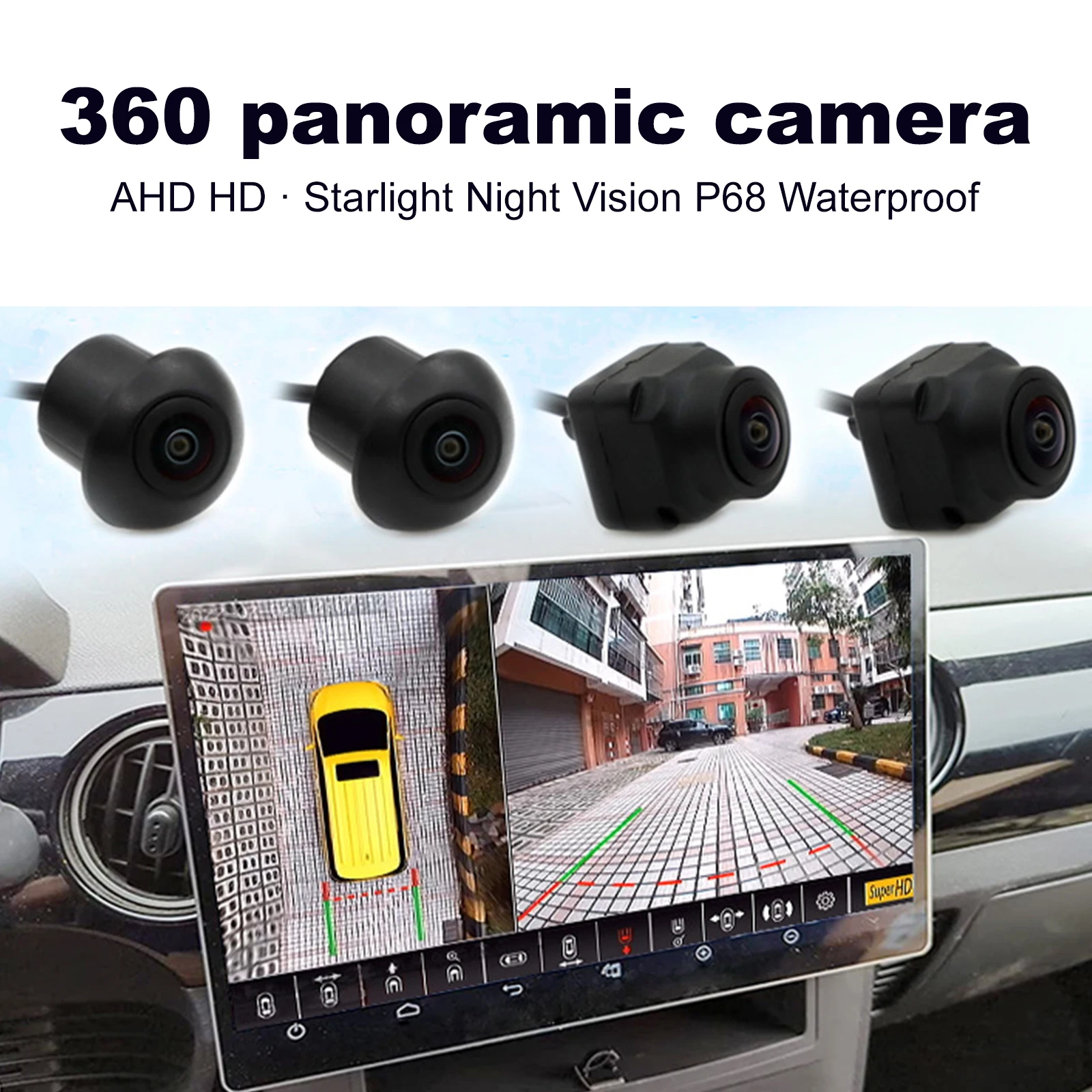 Cámara panorámica envolvente para vehículo, sistema de visión nocturna, Radio automática, Android, 360 P, AHD, derecha, izquierda, frontal y trasera, 1080