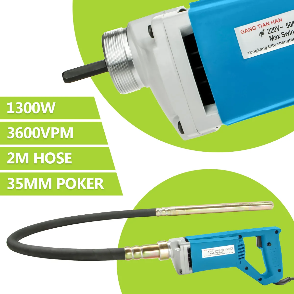 1300W Electric Concrete Vibrator w/38mm Needle Vibrating Poker 220V