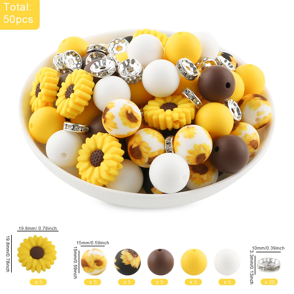 50 Stück Silikon Tier/Blume/Valentinstag Stil Fokus Perlen Set für Schmuckherstellung DIY Ohrringe Armband Halskette Zubehör – Detail 10