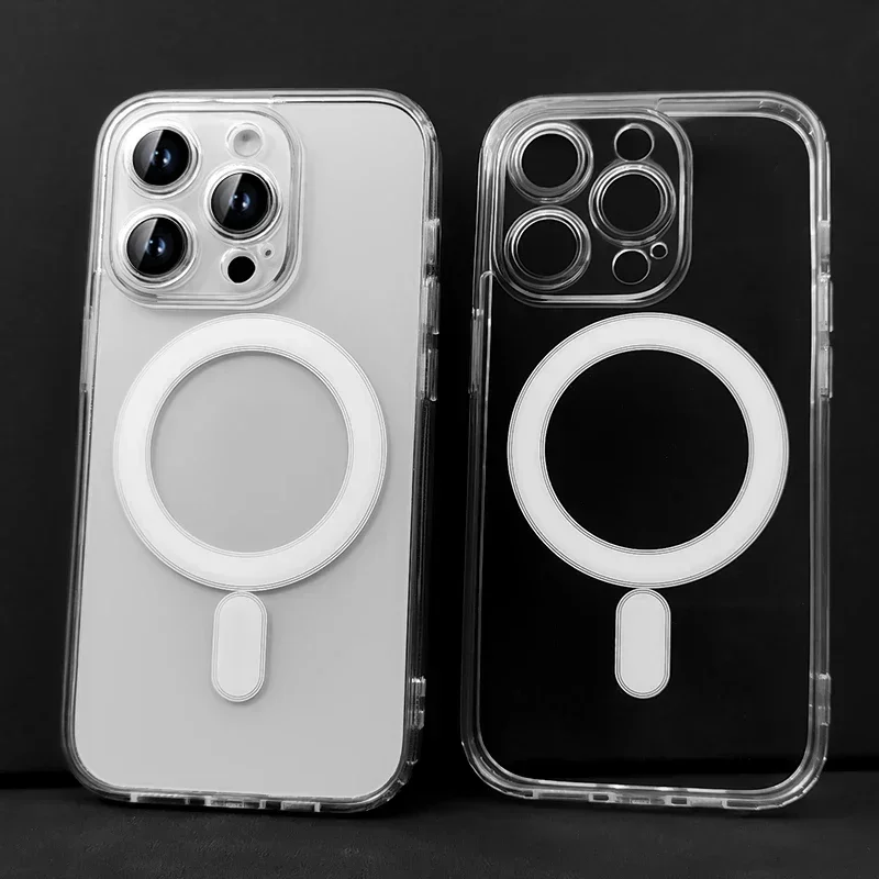 아이폰 에어 17 16 15 14 13 12 11 프로 맥스 플러스용 투명 마그네틱 하드 폰 케이스 (맥세이프 무선 충전 지원 오리지널 커버)