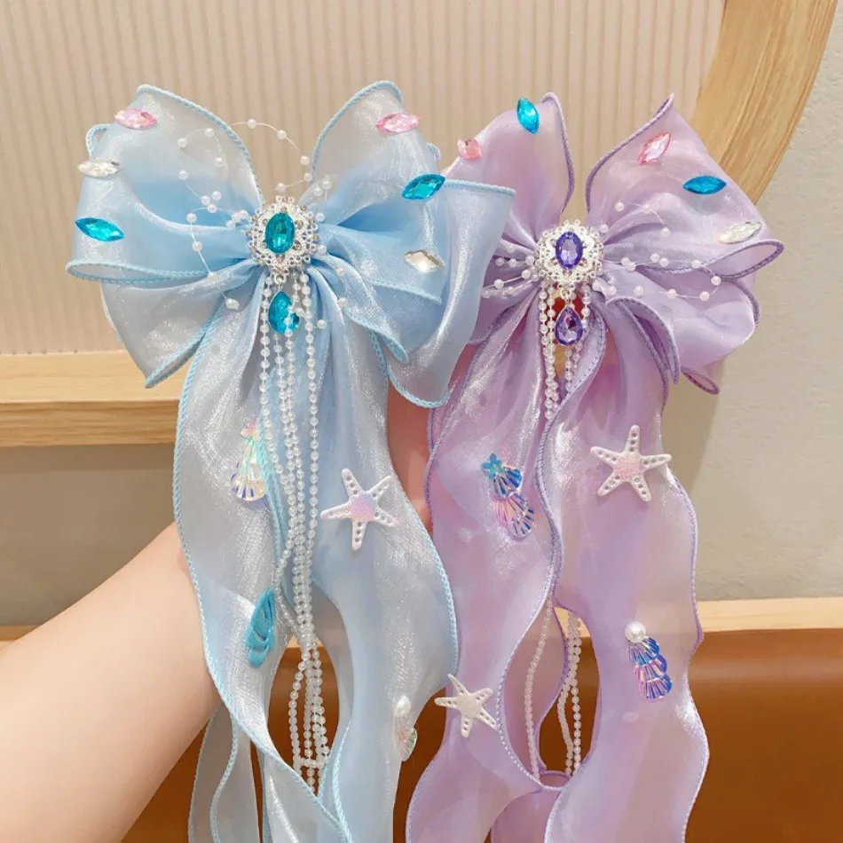 어린이 헤어핀 리본 스트리머 헤어핀 베일 슈퍼 선인장 공주 3D 다이아몬드 태슬 소녀 헤어핀 긴 리본 헤어핀 TM04