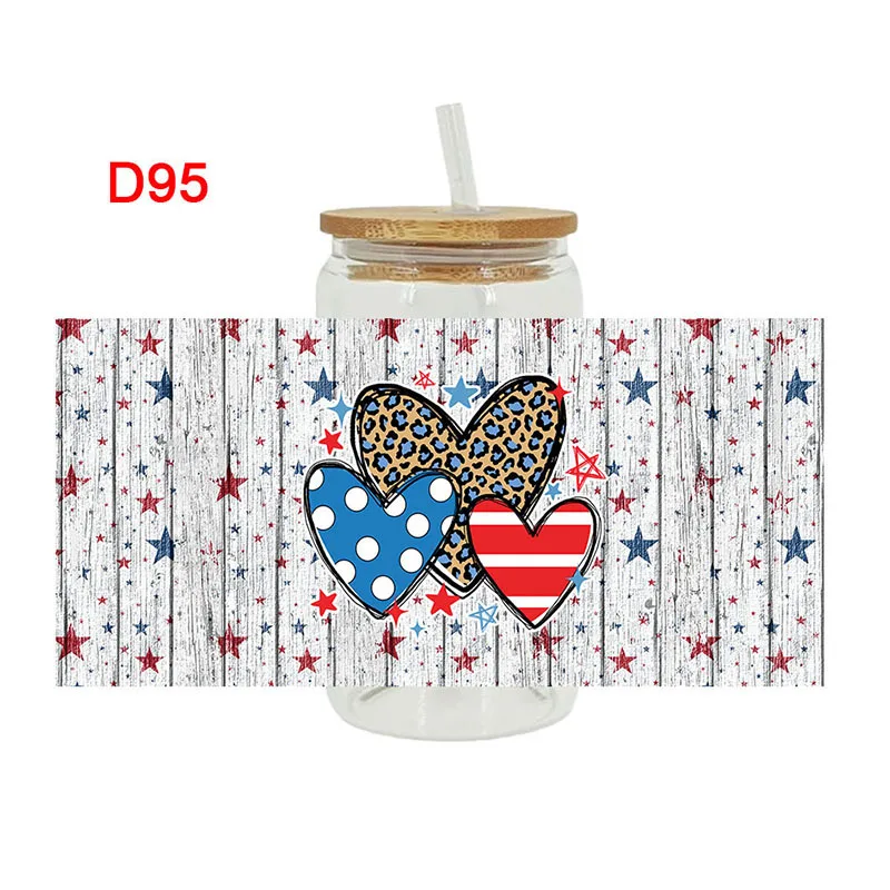 3D UV DTF Transfers Stickers Cup Wraps American Flag Day Printed for DIY Glass Ceramic Metal Leather Etc 16oz D95