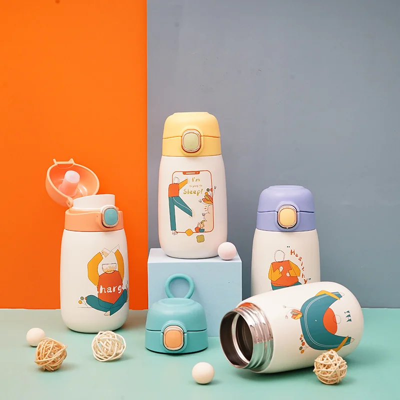 

420ML New 304 stainless steel children's thermos cup cartoon cute creative bouncing cup student gift big belly cup
