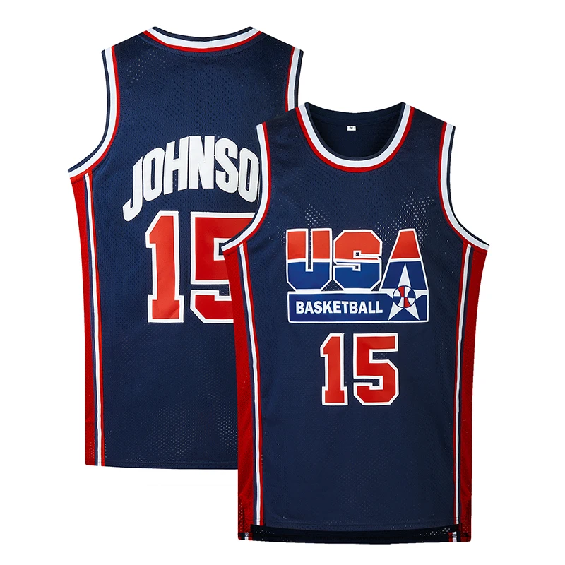 Magic 15# Johnson1992 Dream Team Basketball Jerseys Navy White All Stitched Throwback S-3XL basketball jerseys
