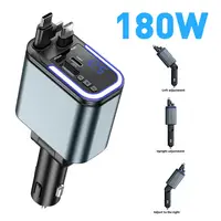 5 In 1 Retractable USB C Car Charger 180W Car Fast Charging Adapter With Atmosphere Lights For IPhone,iPad,Android