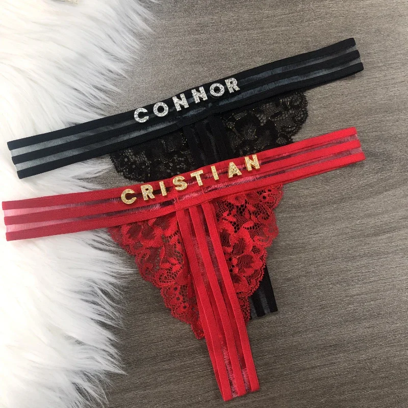 Perizoma Sexy A T Da Donna Con Lettere Personalizzate - Intimo Con Nome Personalizzato Perizoma In Cristallo Con Lettere Sexy Perizoma Bikini In Pizzo Per Donna, Regalo Di Compleanno Per La Fidanzat
