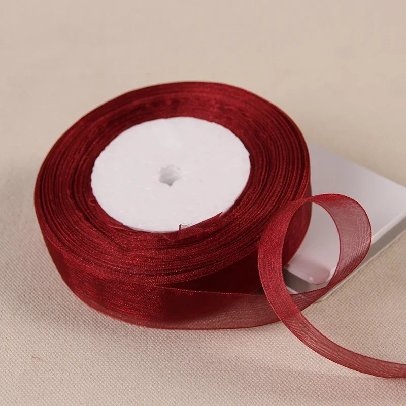 Burgundy Transparent Organza Ribbon for DIY Crafts and Decorations