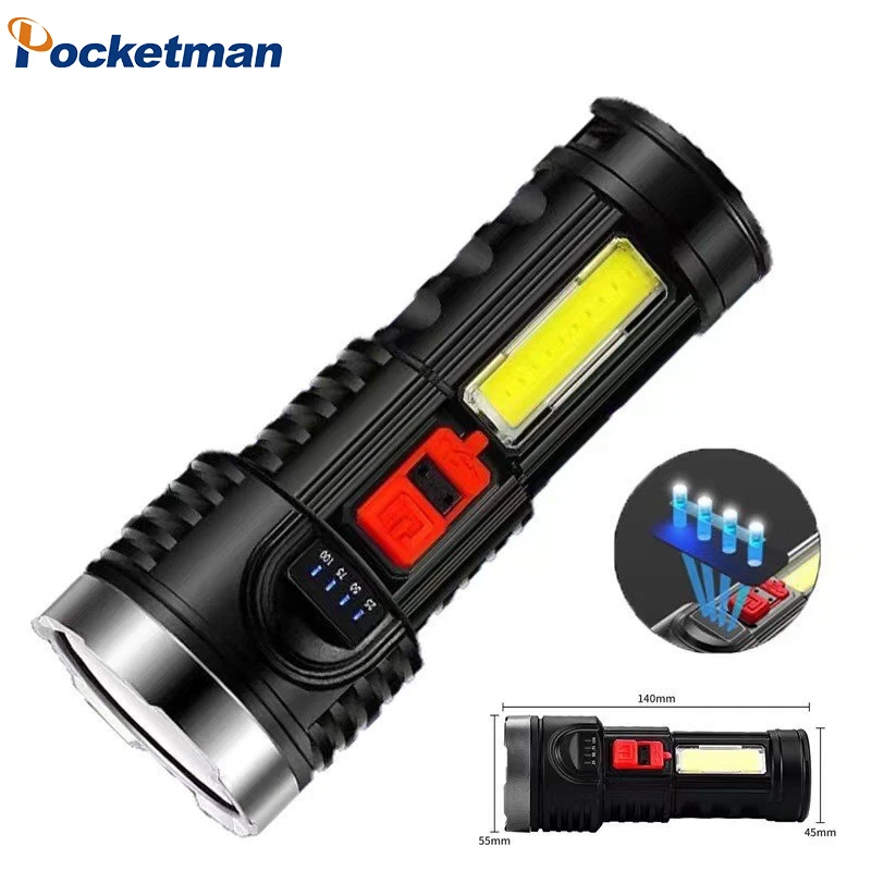 

Portable LED Flashlight with Sidelight USB Rechargeable Camping Lantern Outdoor Waterproof Highlight Torch with Built-in Battery