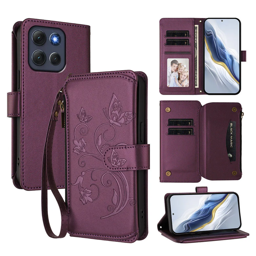 Multi Card Slot Wallet Case with Zipper Cover and Long Lanyard