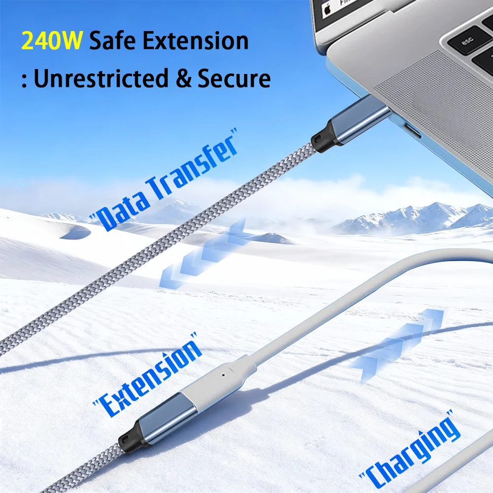 Premium Braided High-Speed Type-C Charging & Data Cable – Super Fast 240W Power Extension (Multiple Lengths Available)