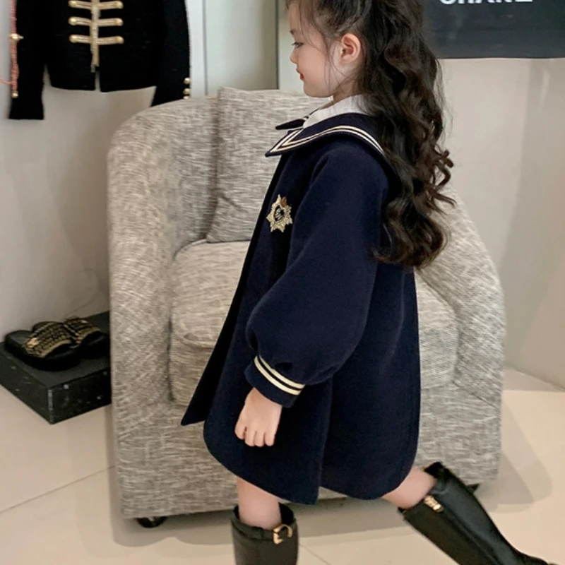 Girls Woolen Coat Jacket Cotton Cloak Windbreak 2023 Elegant Warm Plus Thicken Velvet Winter Autumn Party Children's Clothing