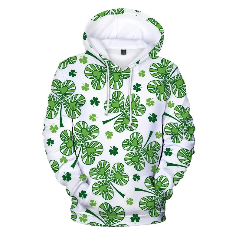 thumbnail image 1 of Sudadera con capucha de trébol de cuatro hojas con estampado 3D para hombre, sudadera con capucha de gran tamaño con gráficos de trébol de la suerte, sudadera con capucha para mujer, abrigo de manga l, 1 of 5