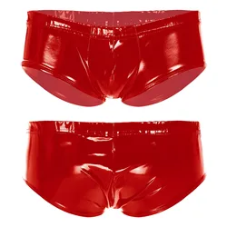Mens Glossy Patent Leather Low Rise Briefs Rave Party Nightclub Soild Color Bulge Pouch Elastic Waistband Underpants Underwear