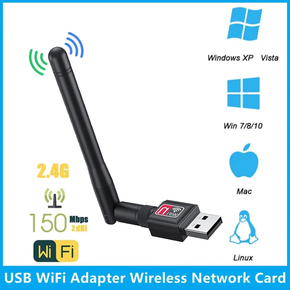 

150Mbps Mini USB WiFi Adapter 8188 2.4GHz Wireless Network Card Wi-Fi Receiver Dongle with Antenna 802.11 b/g/n for PC Laptop