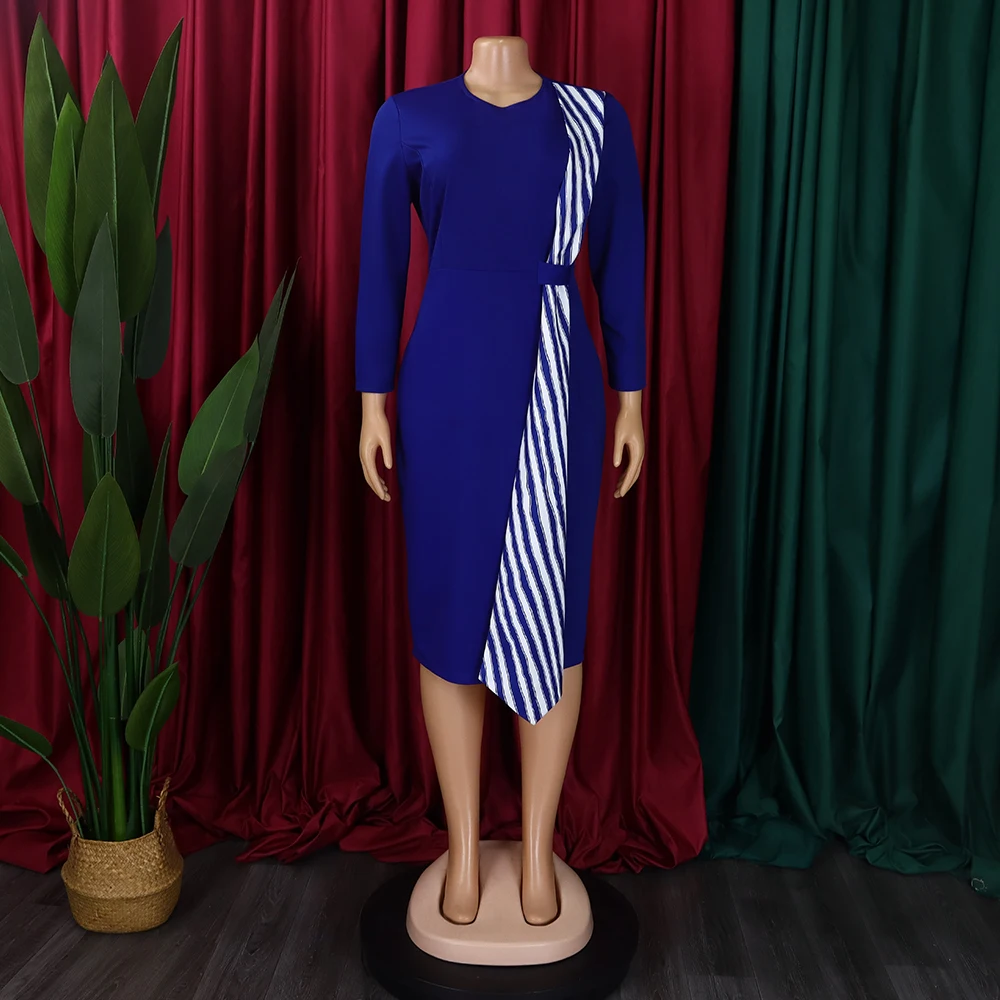 Elegant Office Ladies Dresses Professional Round Neck Full Sleeve Striped  Printed Sheath Package Hips Mid Calf Formal Work Dress - AliExpress  200000345
