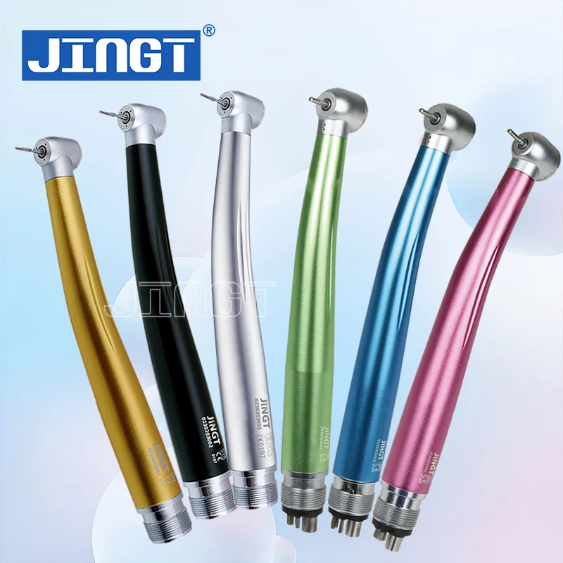 

JINGT Dental High Speed Color Handpiece Push Button Standard Head 2/4 Holes Air Turbine Single Water Spray Ceramic Bearings