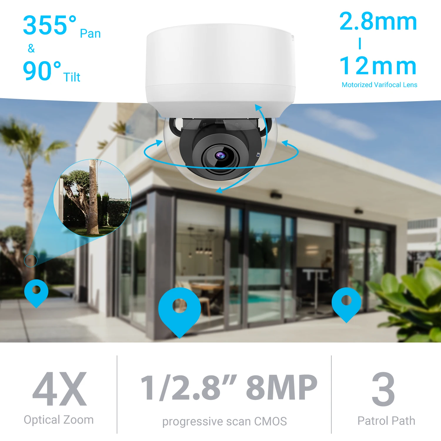 Vikylin Hikvision Compatible 4K 8MP 4x Optical Zoom PTZ IP Camera onvif Outdoor Dome CCTV Video Surveillance POE Security Camera