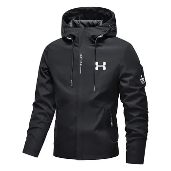 Men's Spring Autumn Streetwear Hooded Jacket 2026 New Casual Zip Up Loose Coat Outdoor Hiking Jogging Activewear Windbreaker 1