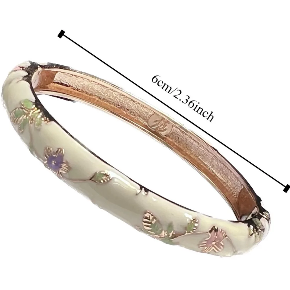 Vintage Cloisonné Enamel Peony Filigree Double Bangle Bracelet