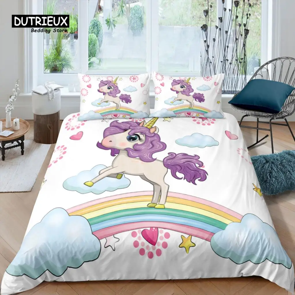 

Home Living Luxury 3D Rainbow Unicorn Bedding Set Star Duvet Cover Pillowcase Queen and King EU/US/AU/UK Size Comforter Bedding