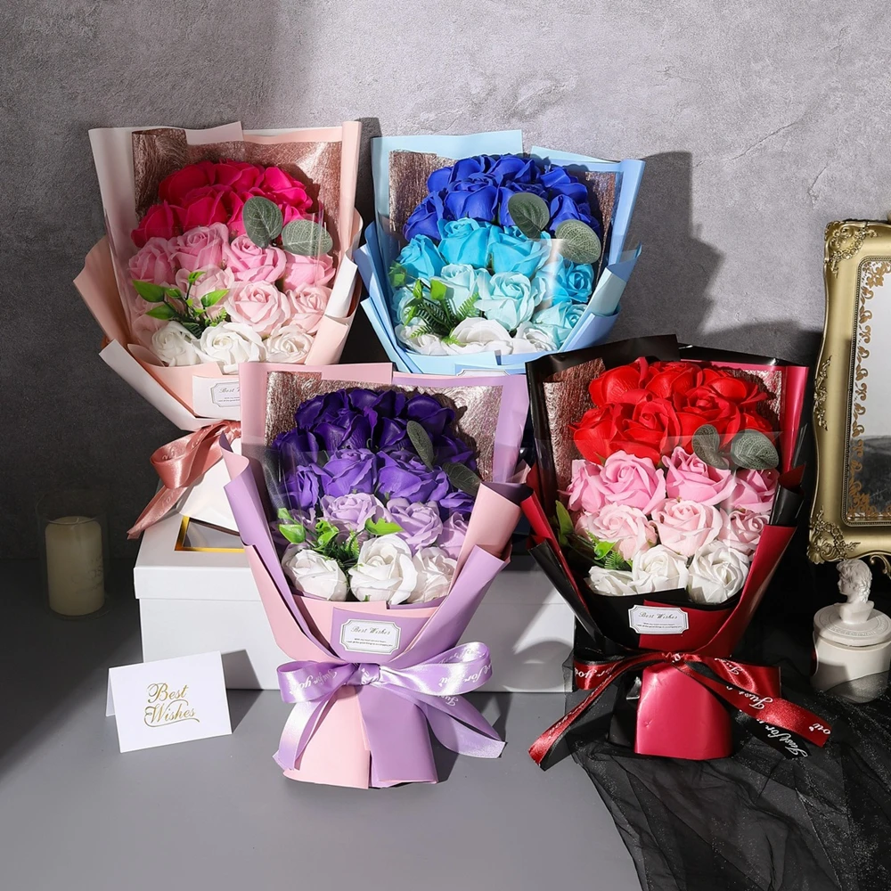 Neue Künstliche Rosen Handgemachter Seifenblumenstrauß für Hochzeit Geburtstag Valentinstag DIY Geschenk Heimdekoration – Detail 7
